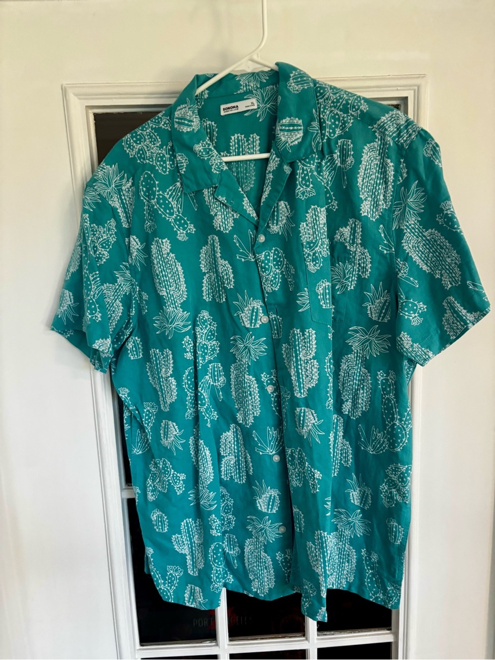 Sonoma Teal Short-Sleeve Cactus Print Button-Down Shirt